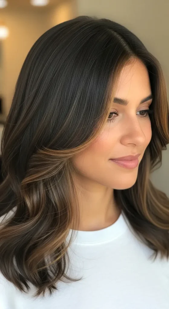 Rich Espresso Hair with Subtle Caramel Money Piece