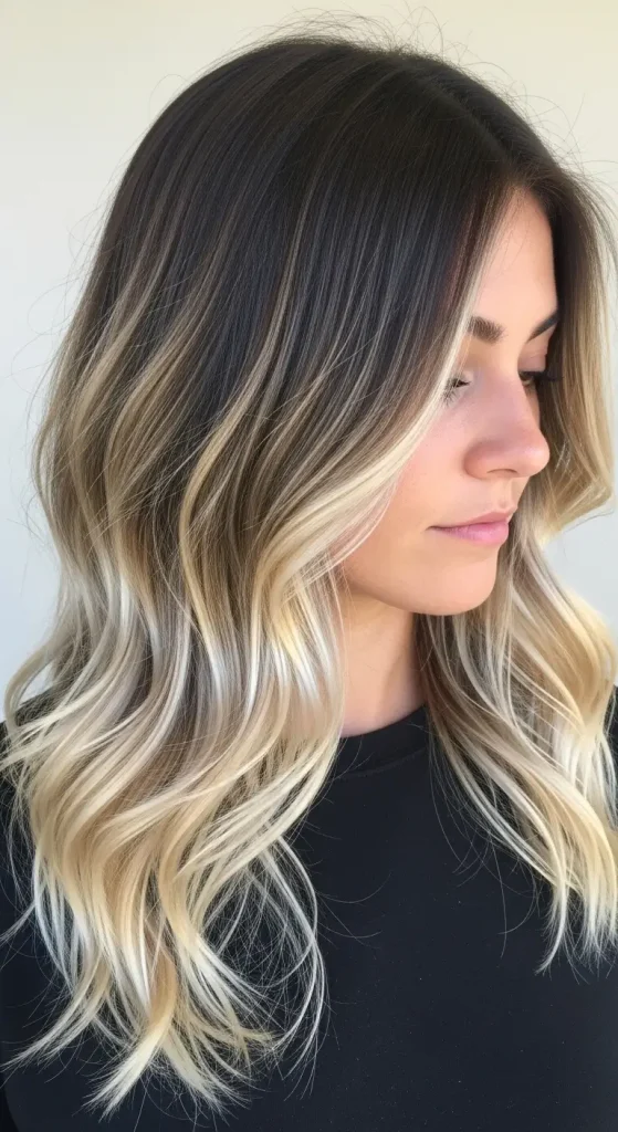 Rooted Blonde Highlights on Dark Brown Hair