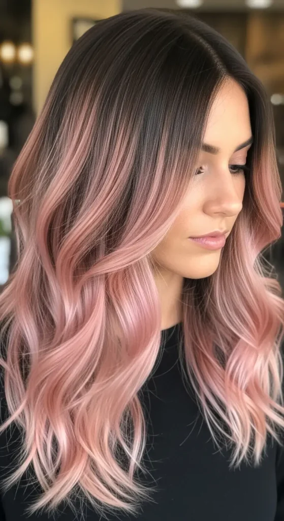 Rose Gold Balayage on Dark Brown Hair