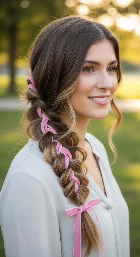 Side Braid with Ribbon