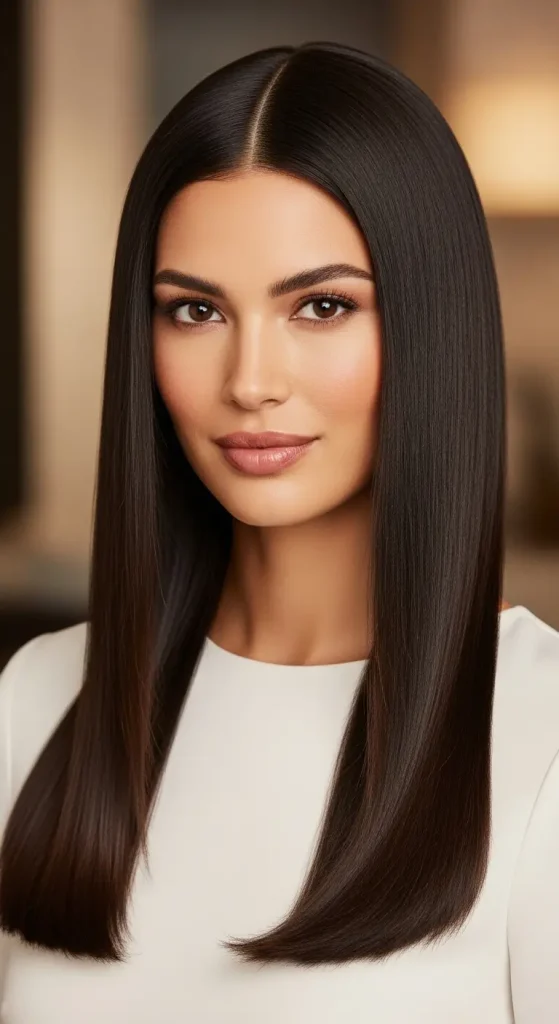 . Sleek Straight Hair with Middle Part