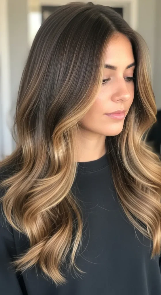 Soft Balayage Money Piece on Chocolate Brown Hair
