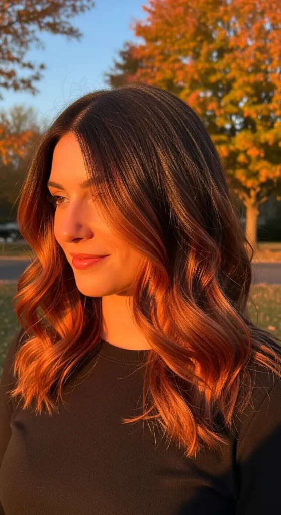 Soft Brunette Waves with Champagne Highlights