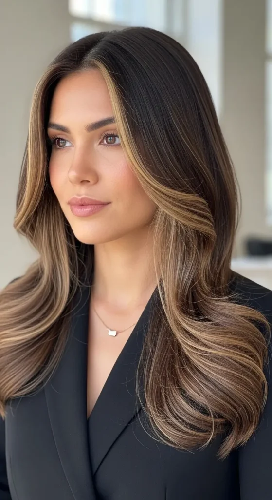 Subtle Beige Money Piece on Chocolate Brown Hair