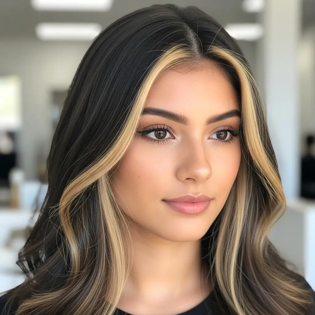 Subtle Blonde Money Piece on Dark Brown Hair