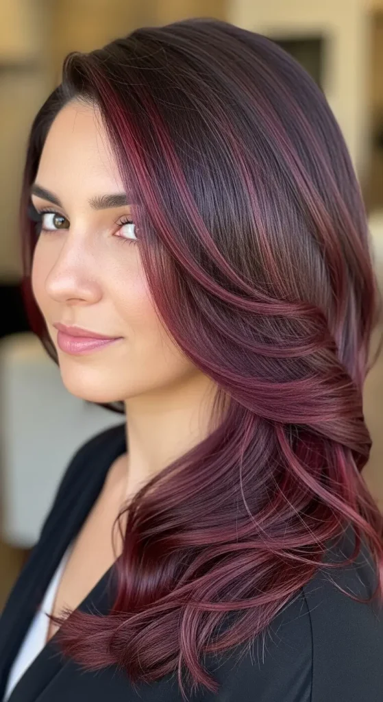  Subtle Burgundy Highlights on Dark Brown Hair
