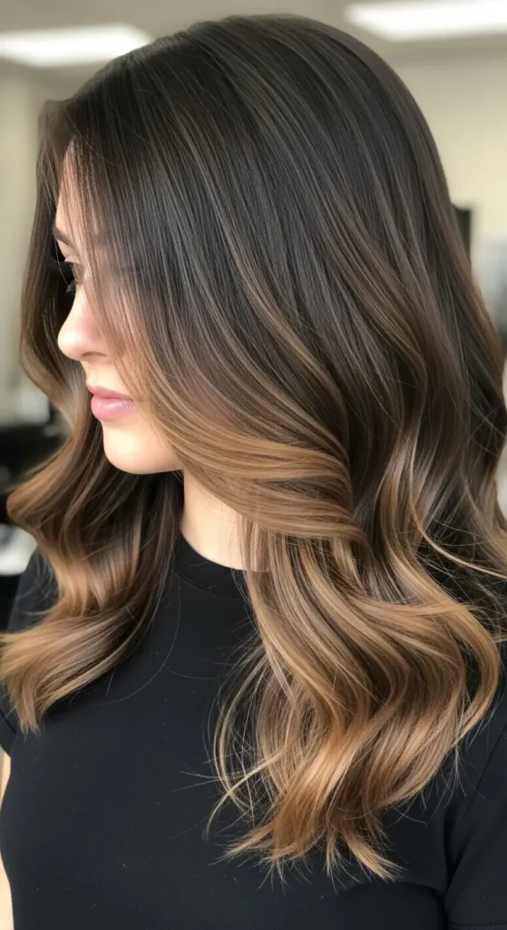  Subtle Caramel Balayage on Dark Brown Hair