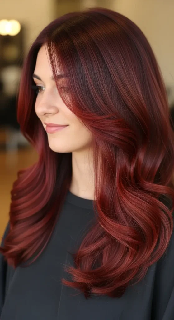 Subtle Red Balayage on Dark Brown Hair