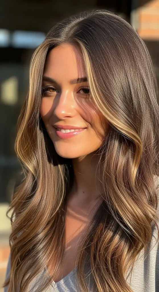 Sun-Kissed Dark Brown Hair with Blonde Highlights