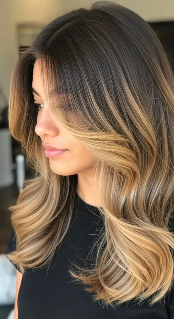 Toffee Balayage on Dark Brown Hair