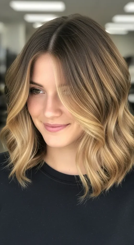 Warm Caramel Streaks with Bob Cut