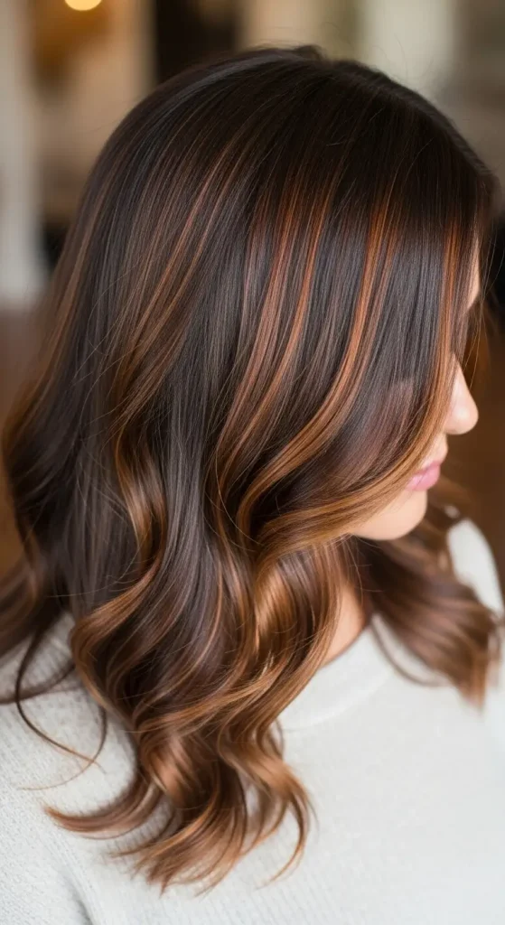  Warm Dark Brown Hair with Cinnamon Lowlights