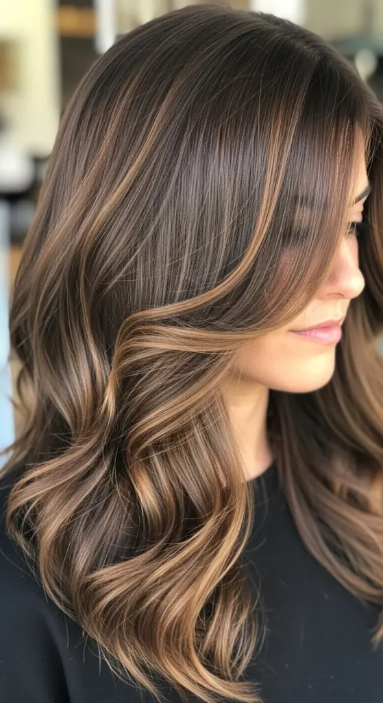 Wavy Chocolate Brown Hair with Caramel Touches