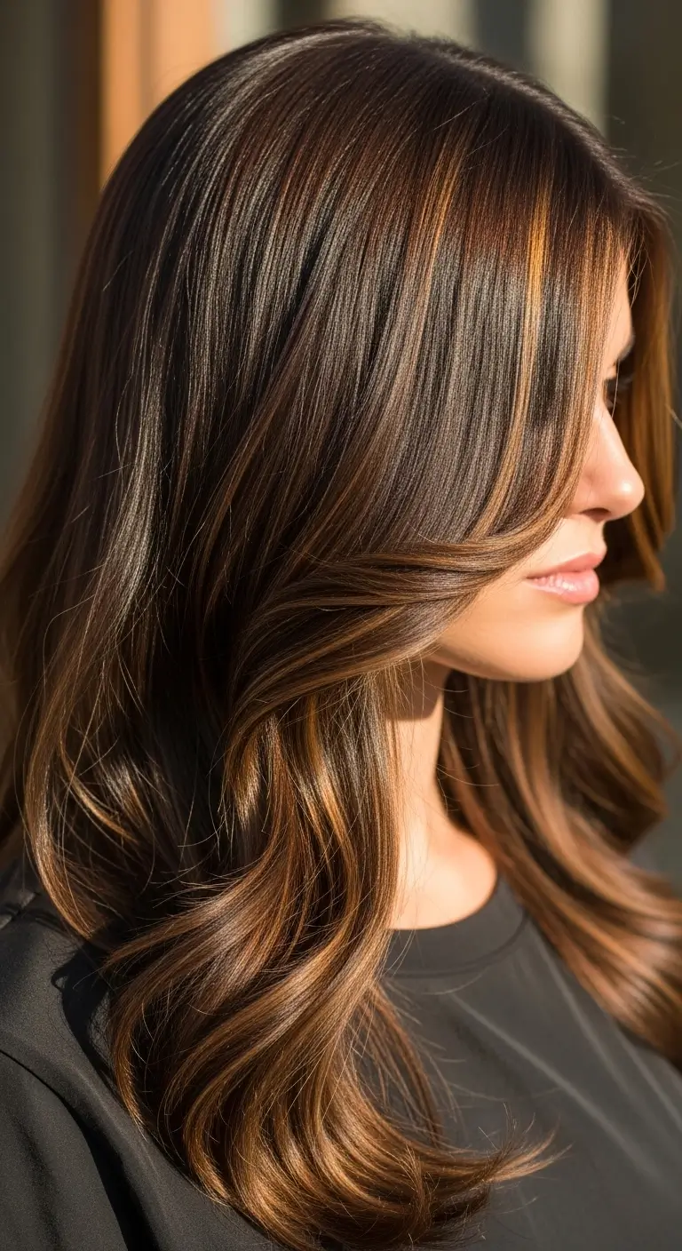 chocolate brown hair with caramel