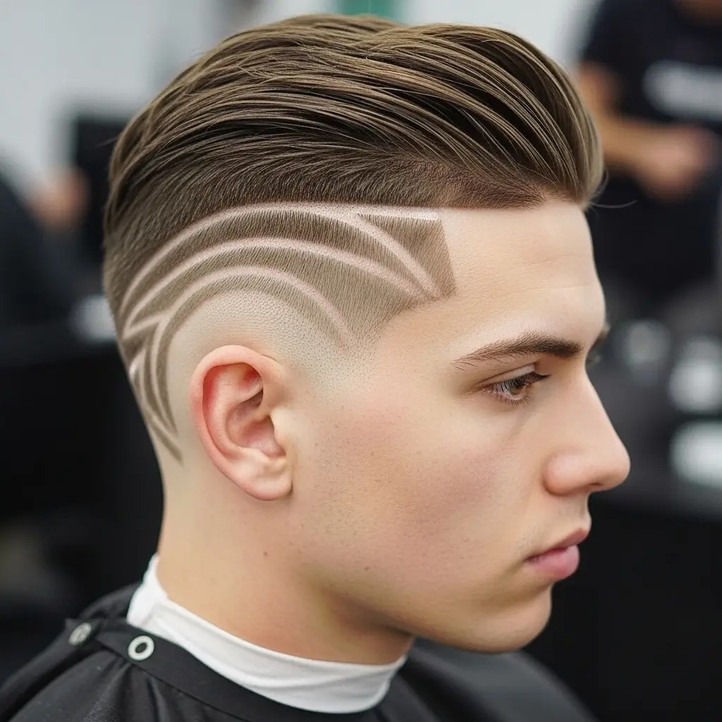 Mid Taper Fade with Line Design