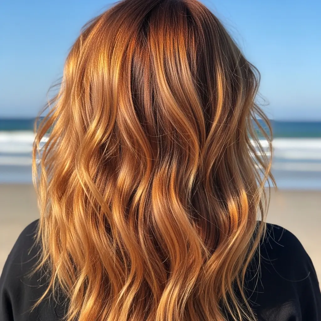 10. Sun-Kissed Strawberry Blonde Beach Waves