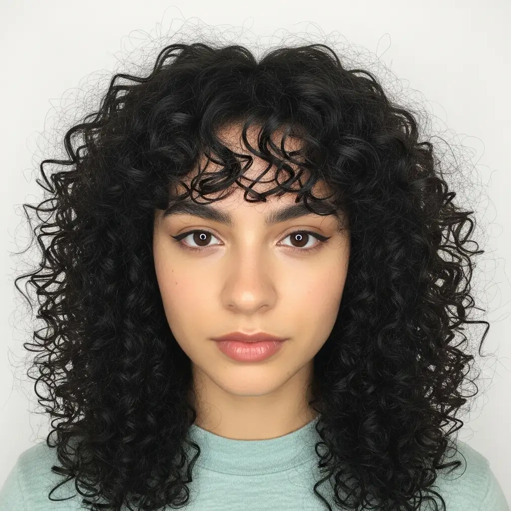 11. Curtain Bangs With Curly Hair  Embracing Natural Texture Beautifully