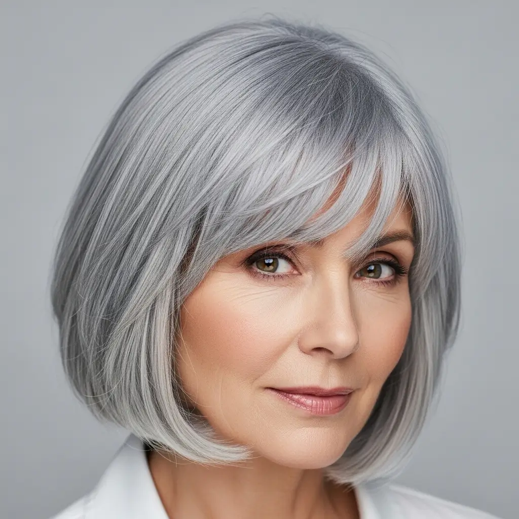 13. Soft Gray Fringe Bob Sweet, Youthful, and Incredibly Charming