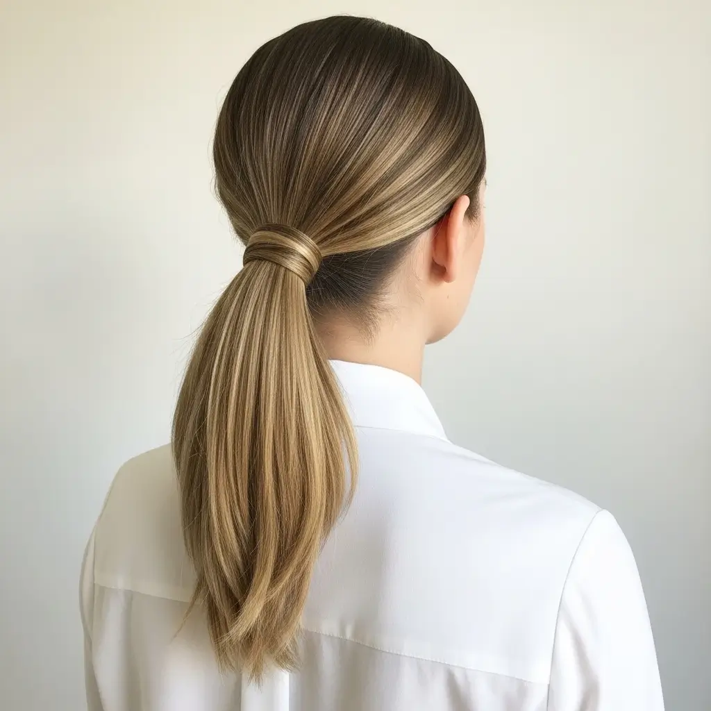 16. Sleek Low Ponytail With Wrapped Base Minimalist Chic