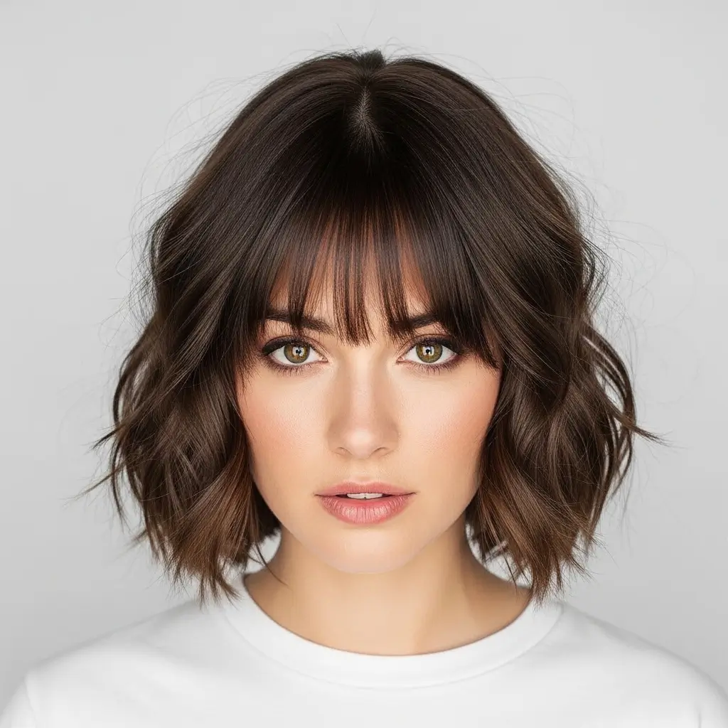 19. Wavy Curtain Bang Bob The Trendiest Short Hair Combination of 2026
