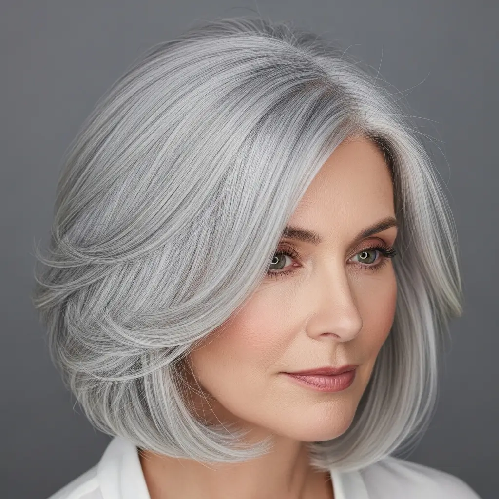 2. Soft Layered Gray Bob Romantic, Feminine, and Universally Flattering