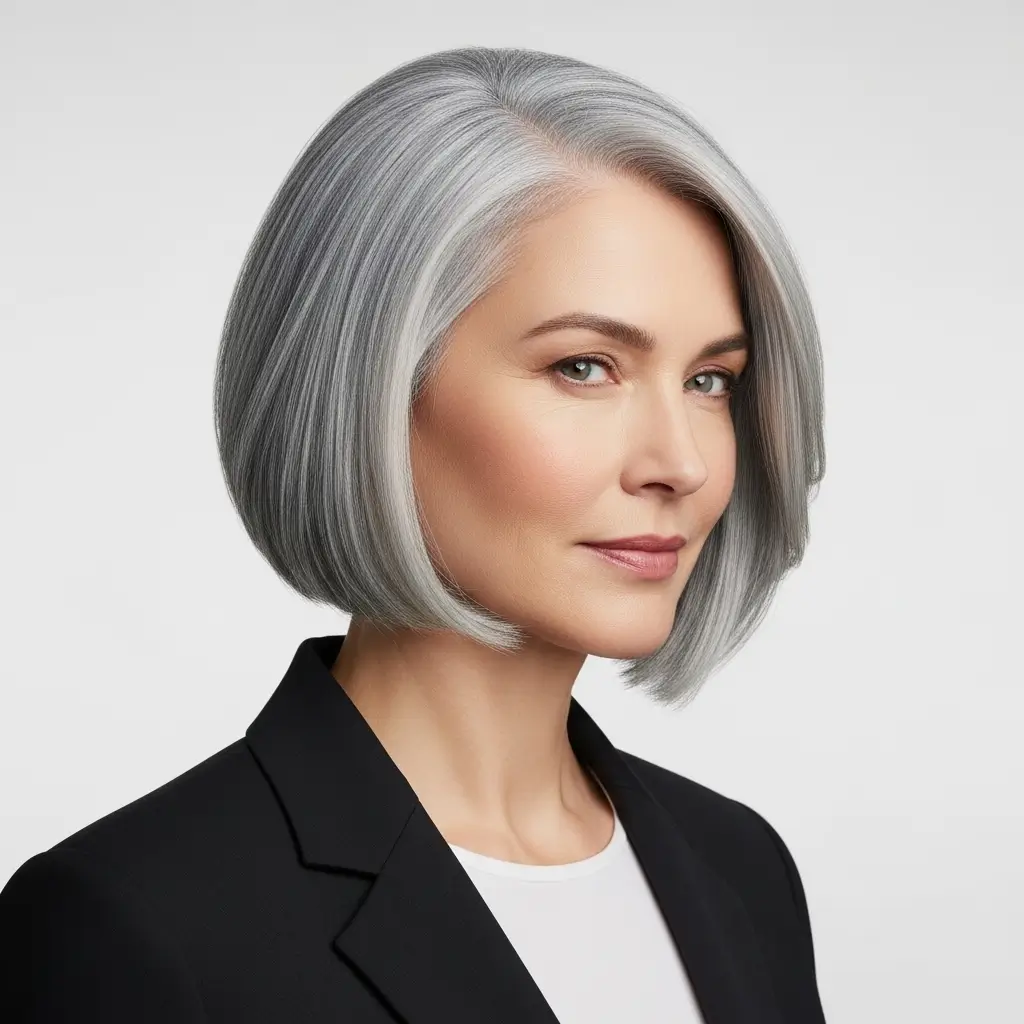 20. Sleek Gray Ear-Length Bob Sophisticated Minimalism for the Modern Woman