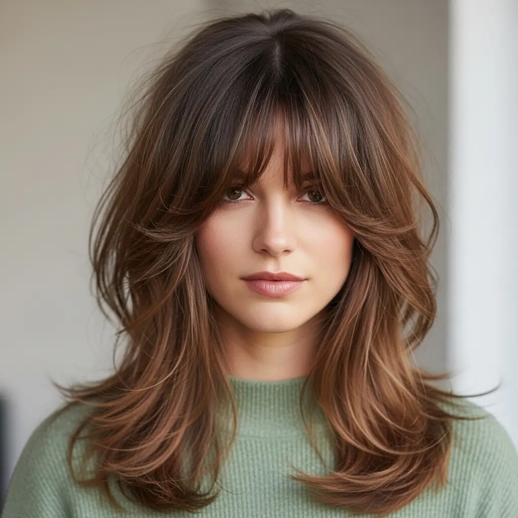 3. Long Shag Haircut With Curtain Bangs