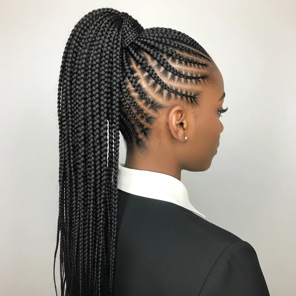 7. Feed-In Braids Ponytail  Sleek, Stylish, and Party-Perfect