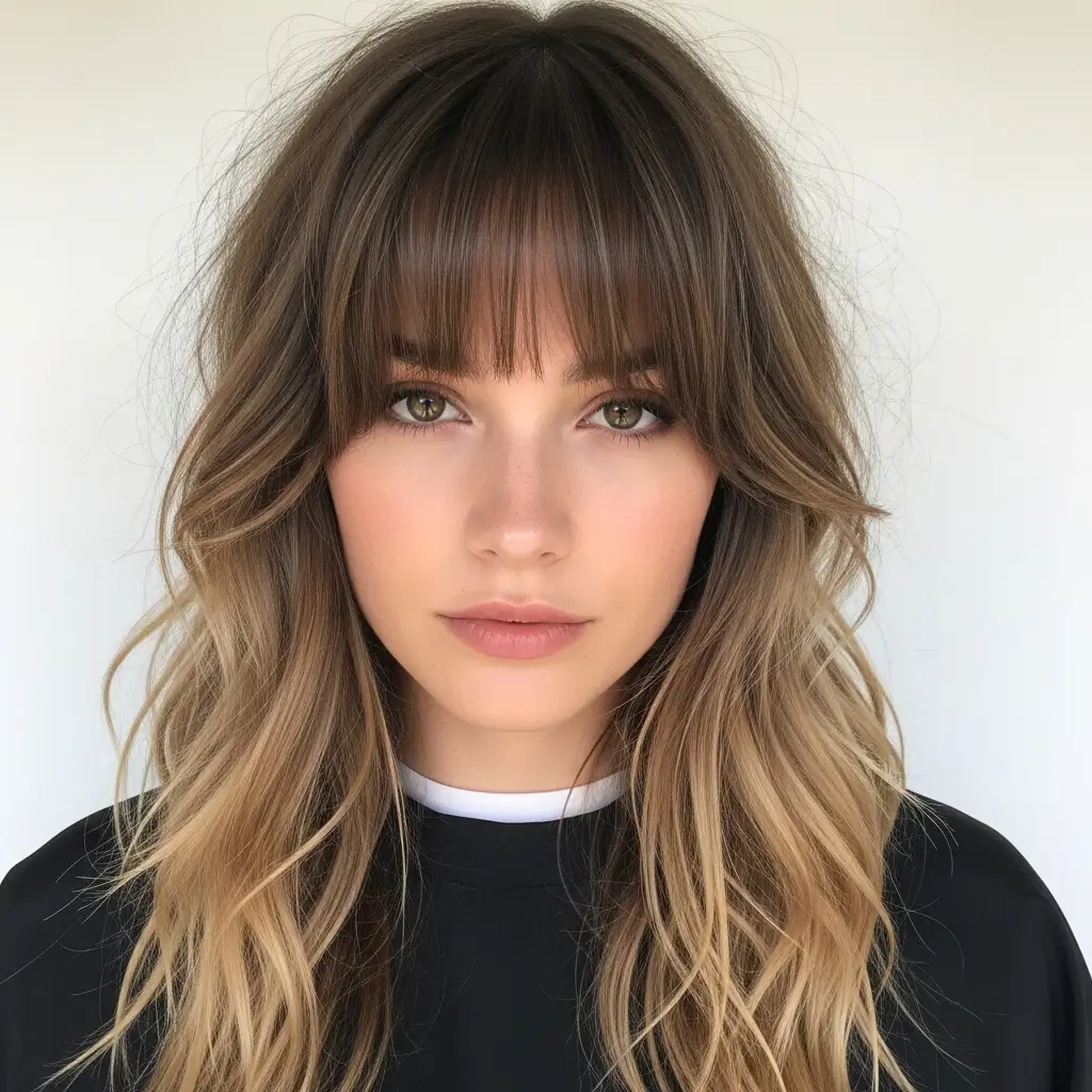 9. Curtain Bangs With Beachy Waves  Effortless Summer Vibes Year Round