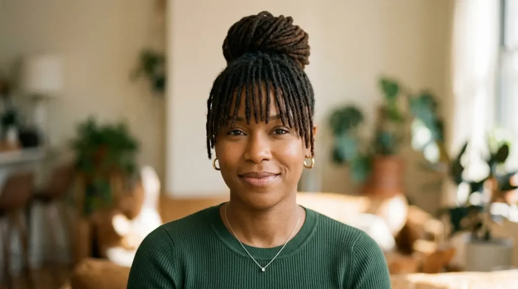 10. Loc Bun With Bangs