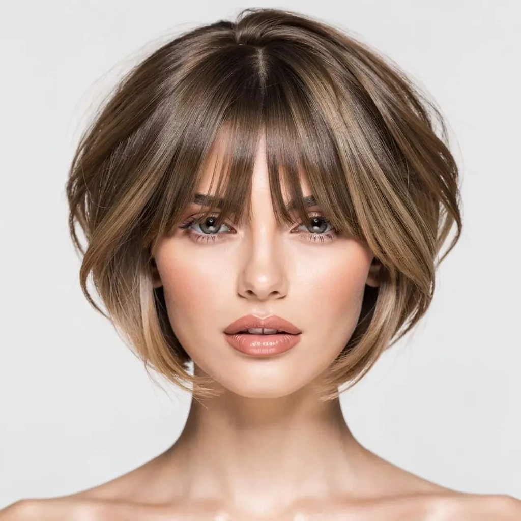 12. Curtain Bangs with Short Layers