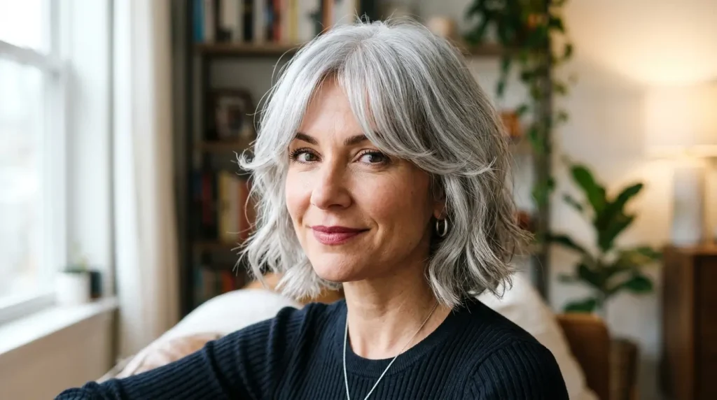 12. Silver Bob With Curtain Bangs