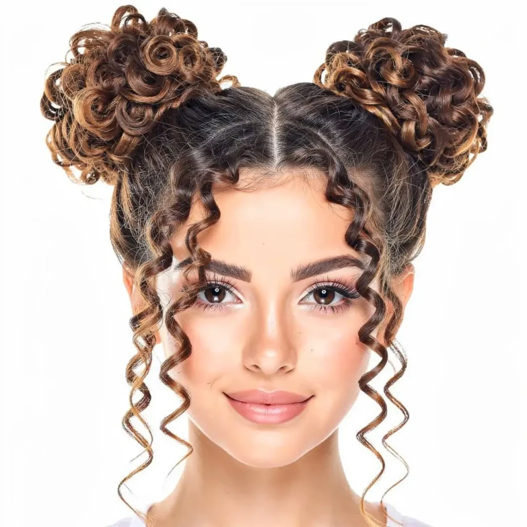 14. Space Buns with Curls