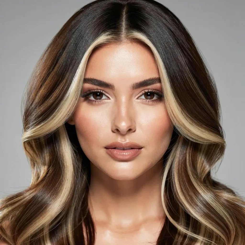 15. Long Layers with Money Piece Highlights