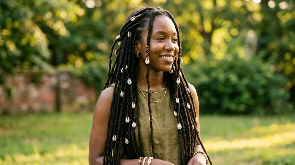 17. Long Locs With Cowrie Shells