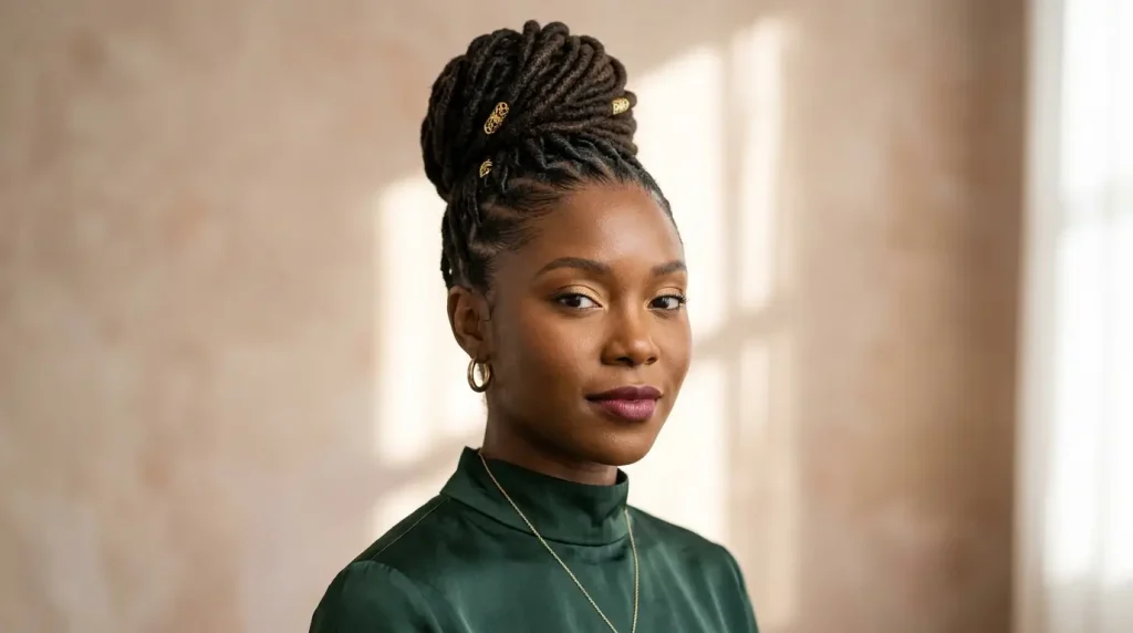 18. Sleek Loc Updo