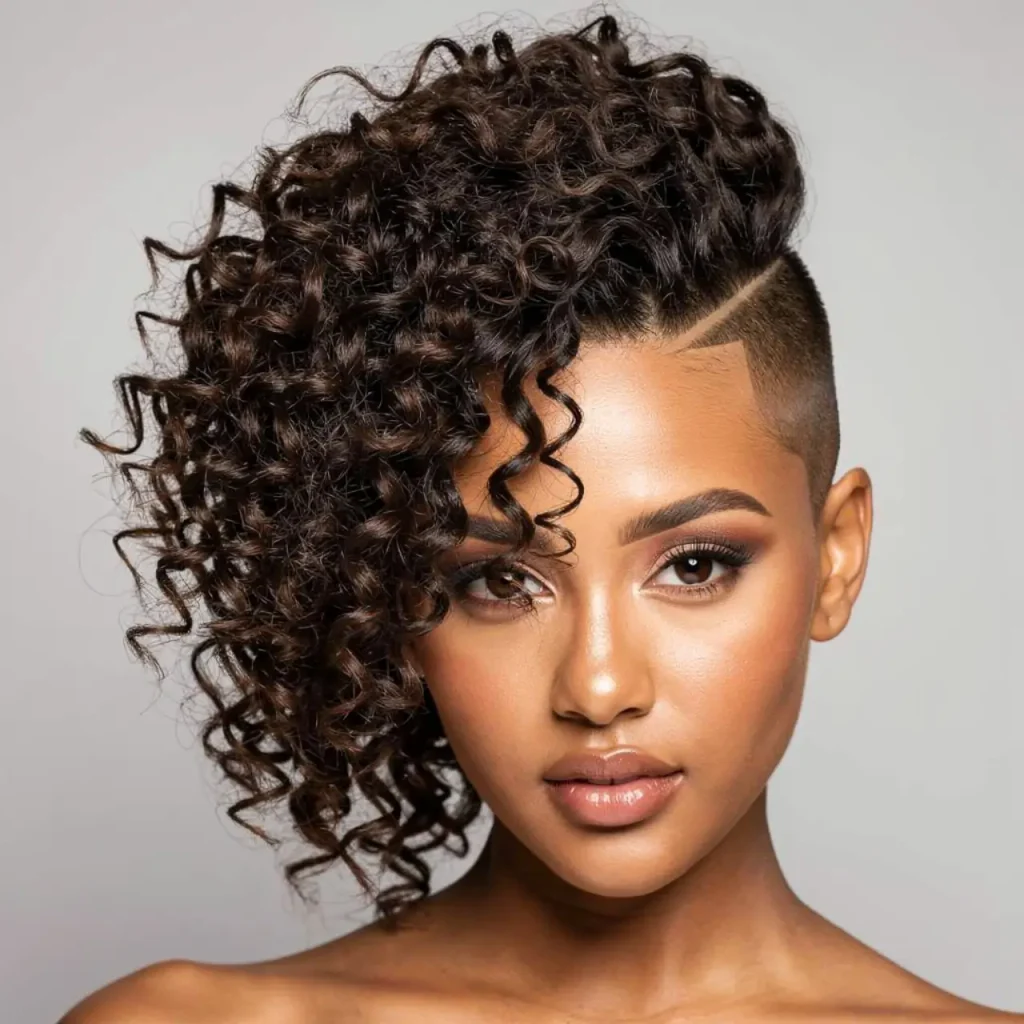 19. Curly Hair with Side Shave