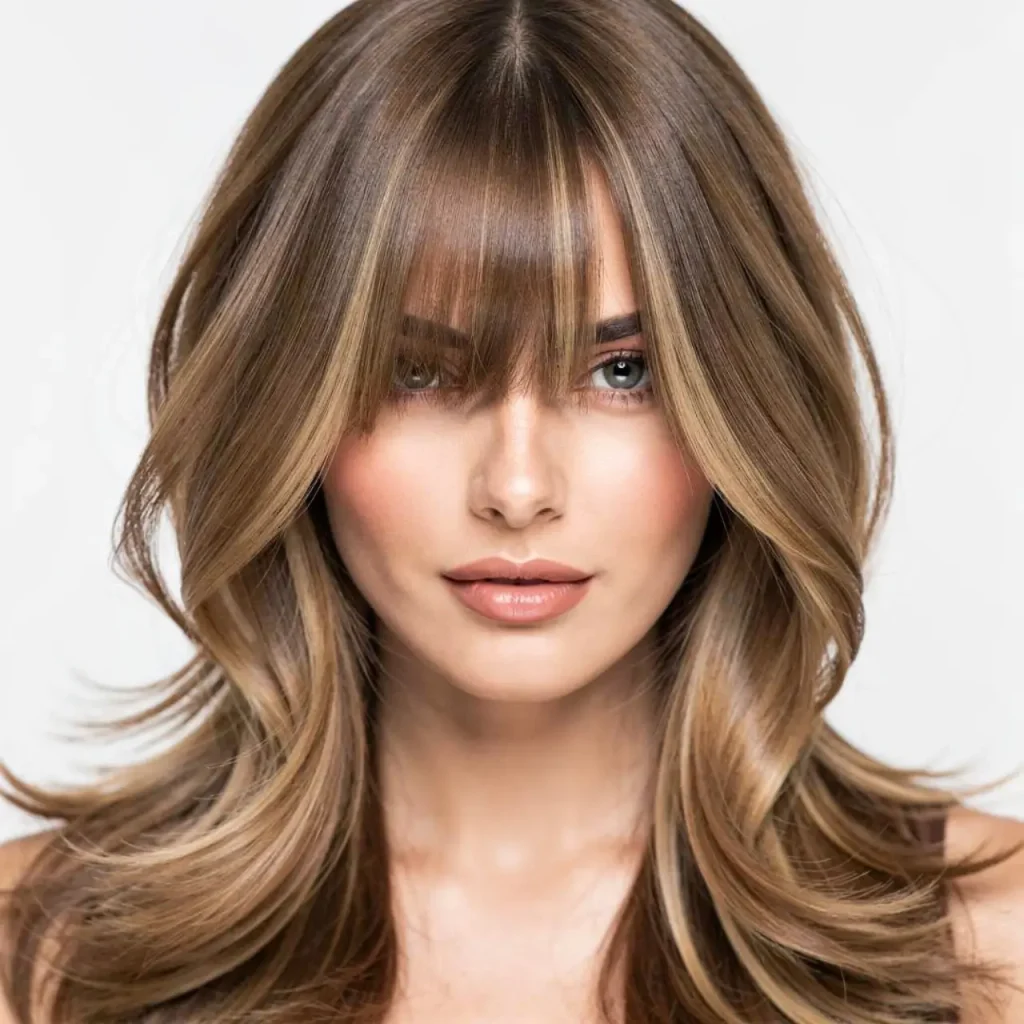 2. Long Layers with Curtain Bangs