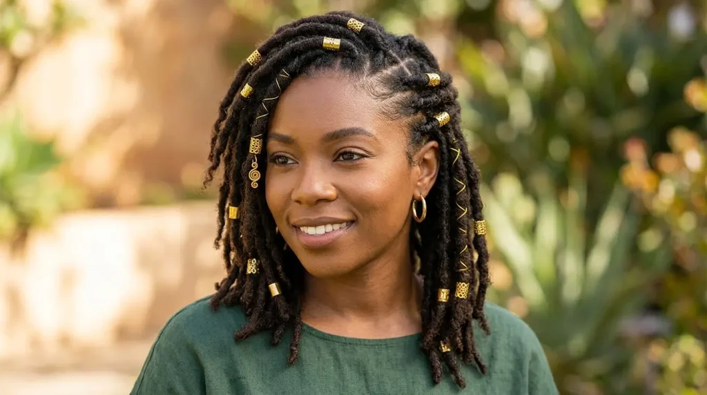 20. Locs With Gold Accessories