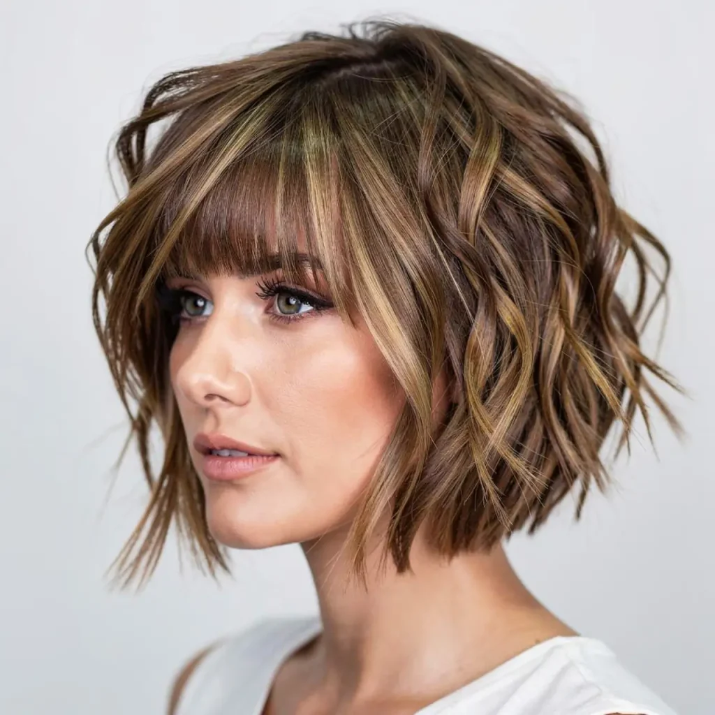 3. Textured Bob with Side Bangs