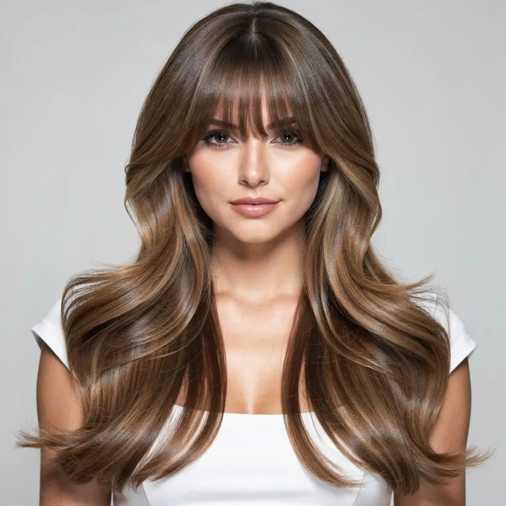4. Long Layers with Curtain Bangs