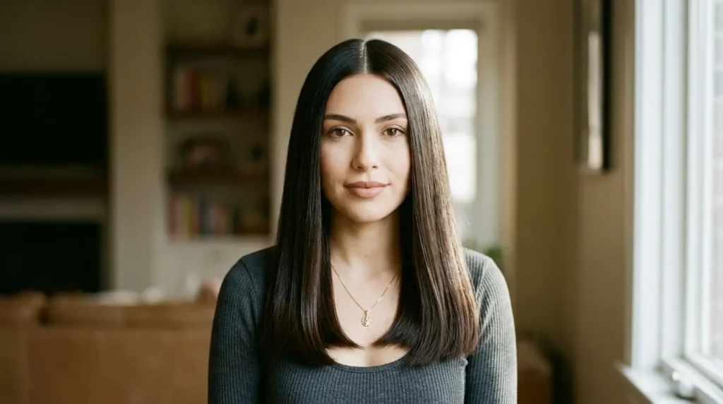 7. Long Sleek Hair With Center Part