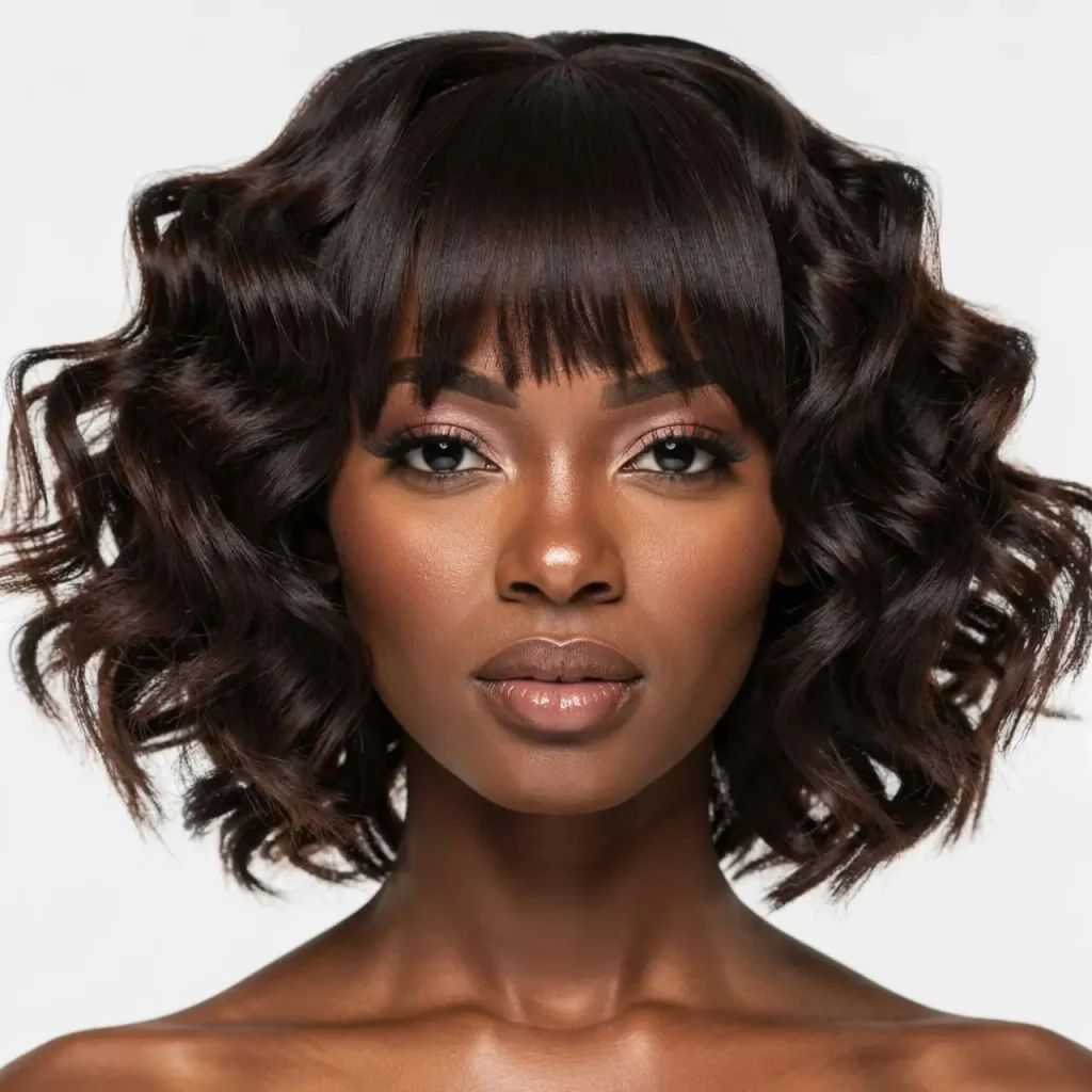 8. Curly Bangs with Layers