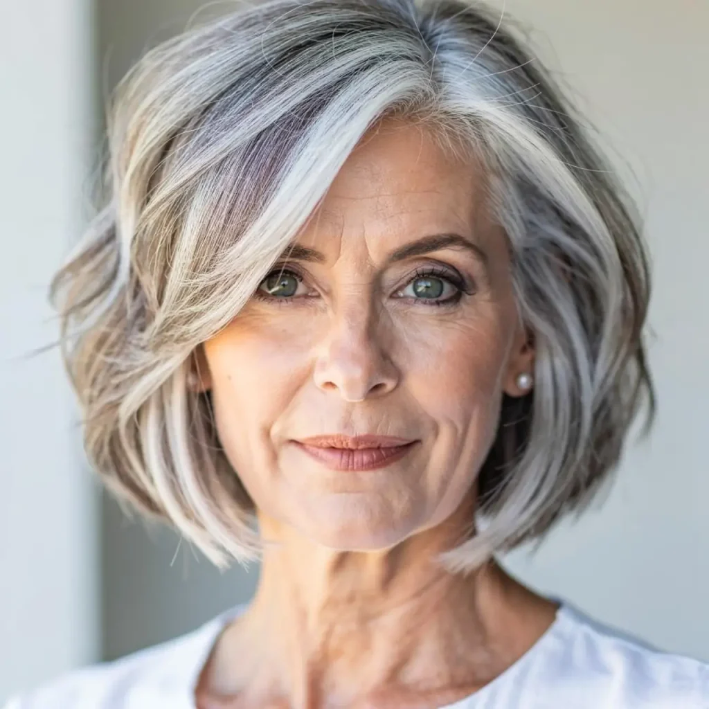 20. Mature Shag Bob for Silver and Salt-and-Pepper Hair