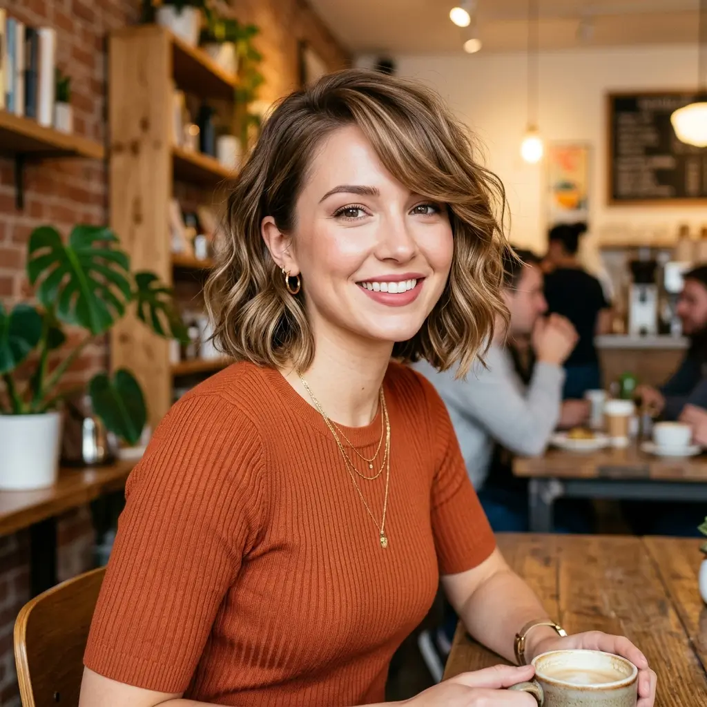 9. Wavy Bob with Side-Swept Bangs