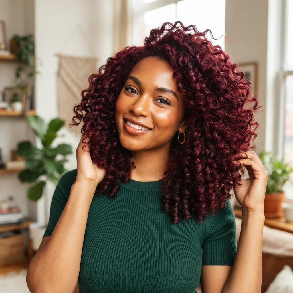 Burgundy Curly Hair