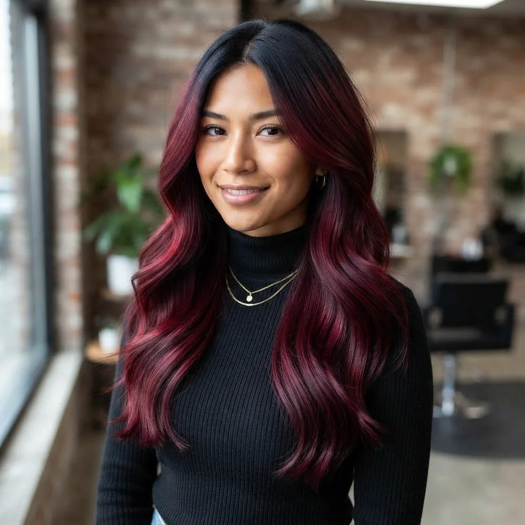Burgundy Hair with Black Roots