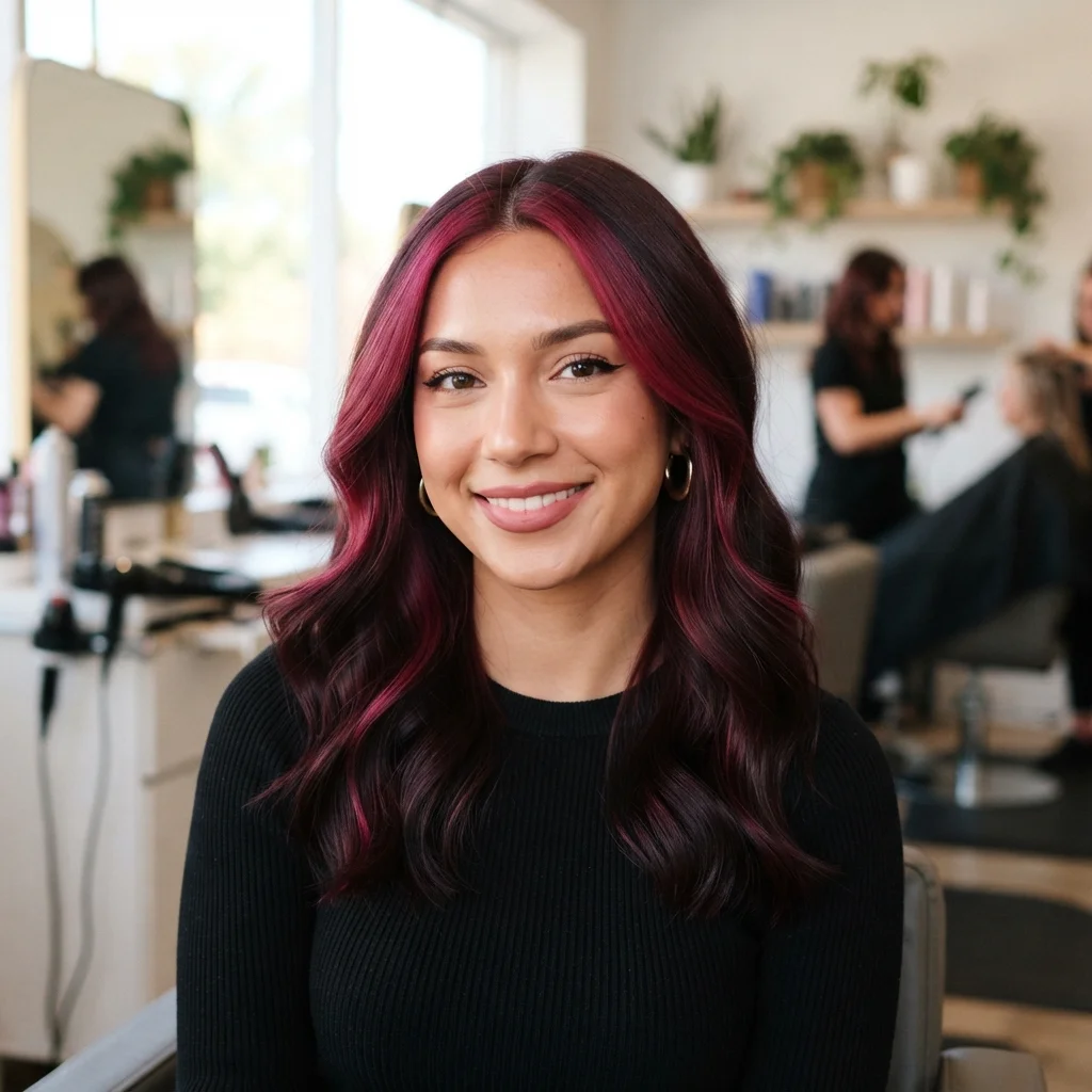 Burgundy Money Piece Hair