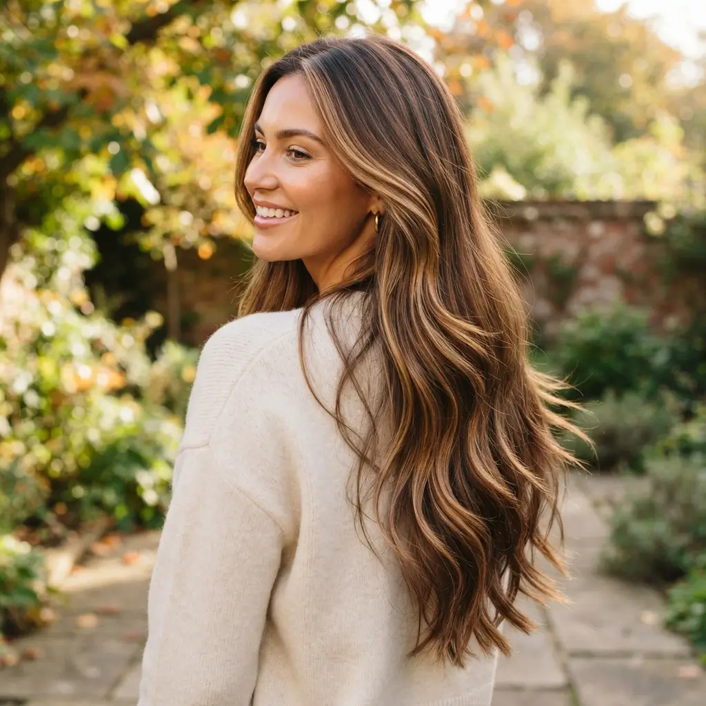 Caramel Highlights on Long Brown Hair