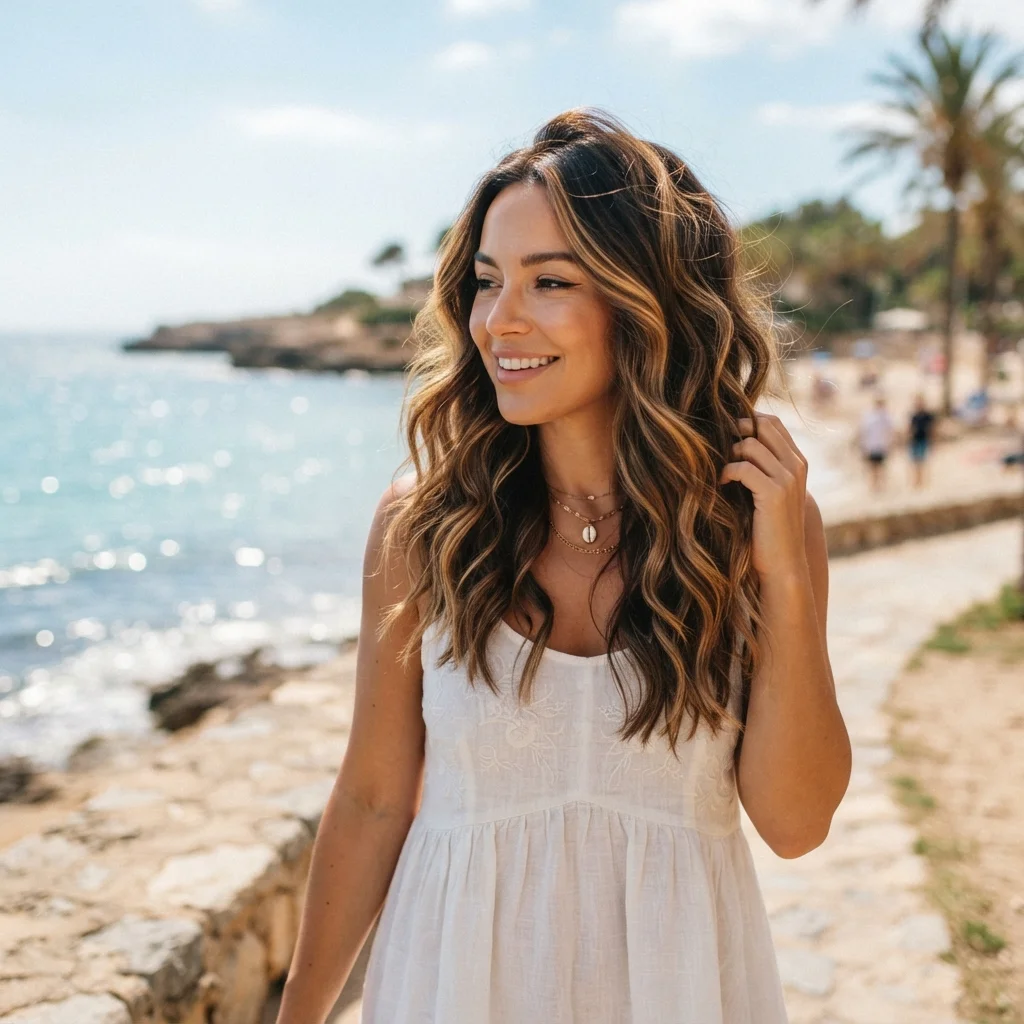 Caramel Highlights with Beach Waves